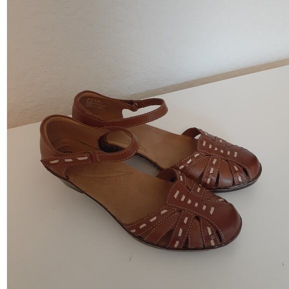 Clarks Shoes - Clarks Collection Brown Leather Ankle Strap Comfort Sandals Shoes 9 Great Cond.
